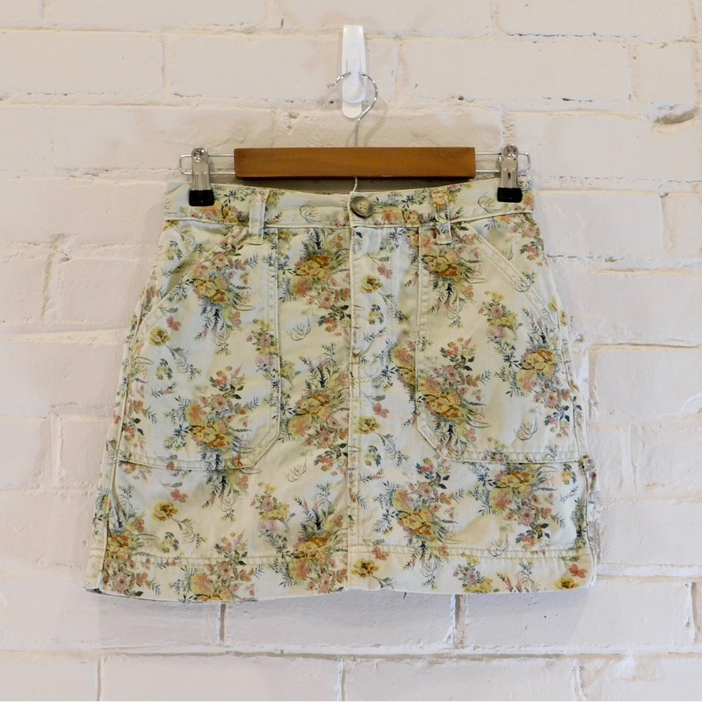 BDG Urban Outfitters Floral Cotton / Denim Miniskirt With Pockets Small